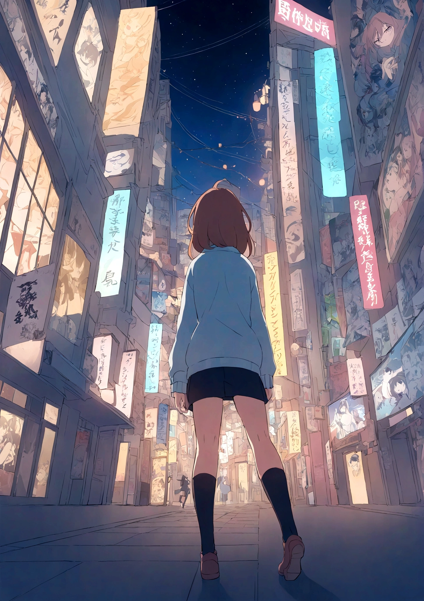 Anime girl in a city at night with bright lights, Anime drawings inspired by Makoto Shinkai, Topics on pixiv, Sequential Art, Anime Style 4k yen, Ilya Kuvshinov. 4k yen, anime art wallpaper 4k yen, anime art wallpaper 4k, Anime Art Wallpapers 8K, Makoto Shinkai style, Anime Style. 8k