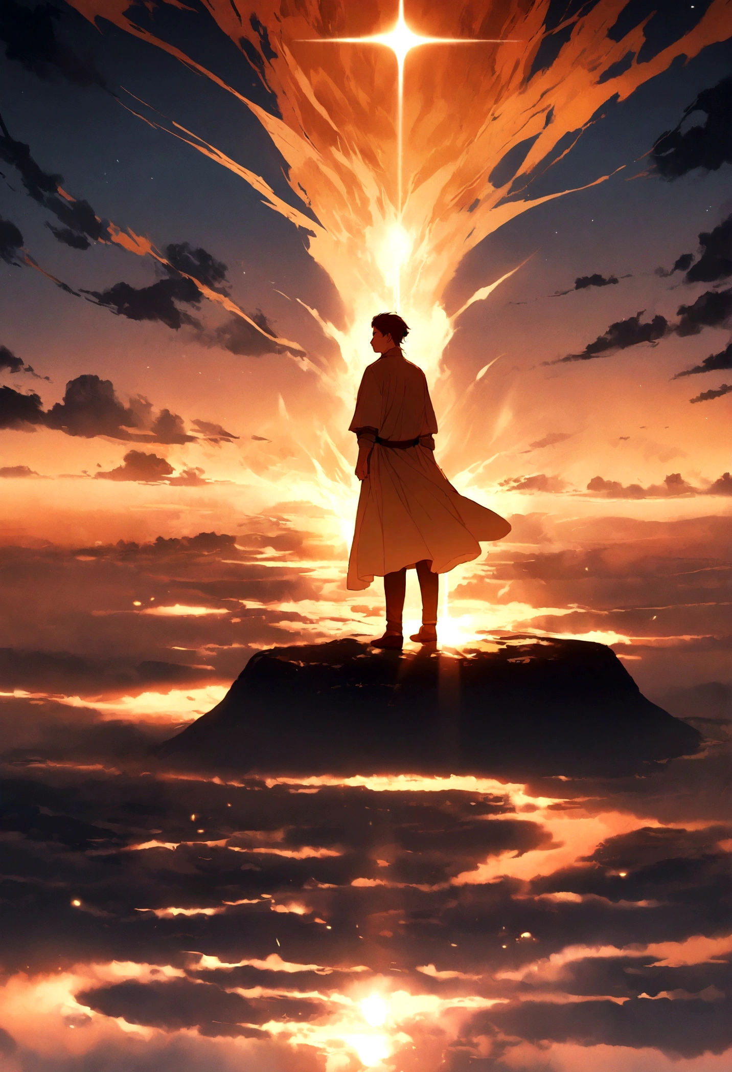 A man standing on the horizon，Wait and watch the sunrise