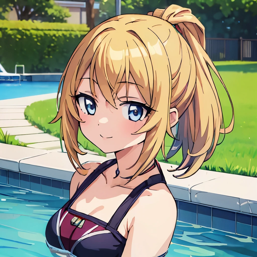 ((masterpiece)), ((best quality)), (ultra-detailed), anime style, pool, a cute girl, 1girl, solo, ((beautiful eyes)), smile, bikini00,