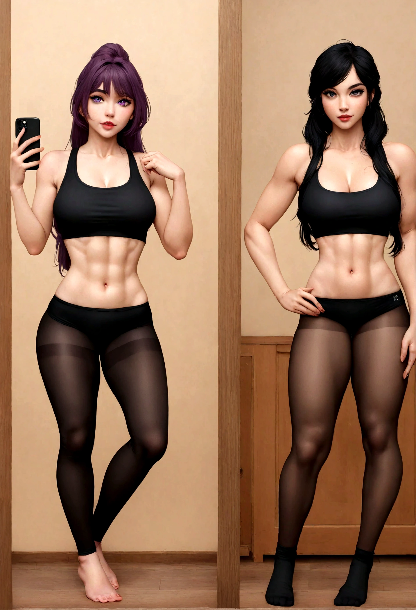 Fitness model, Arafed woman with tank top and matching leggings, fille sexy aux yeux bruns, Portrait Sophie Mudd, cheveux bruns et grands yeux, selfie of a young woman, salle de musculation, Violet Myers, sans maquillage, maquillage naturel, turn to look at the camera, Visage avec Artgram, Maquillage subtil, Superbe photo du corps entier, dans la chambre, cul sexy, fesses mignonnes, ultra realist