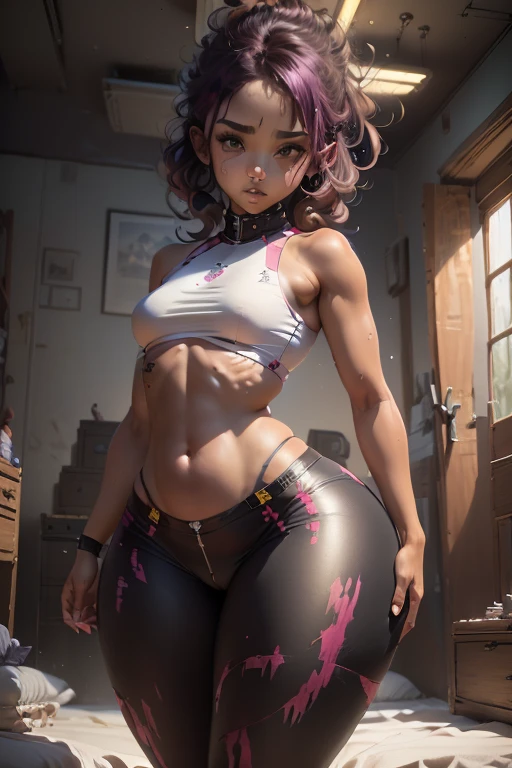 (((Cuerpo de mujer definido))), (((muslos gruesos))), Cybernetic body parts, (((ropa interior corta))), (((piel ultra detallada))), (((small waist)), (((abdomen definido))), (((cuerpo completo))), (((cuerpo con curvas))),