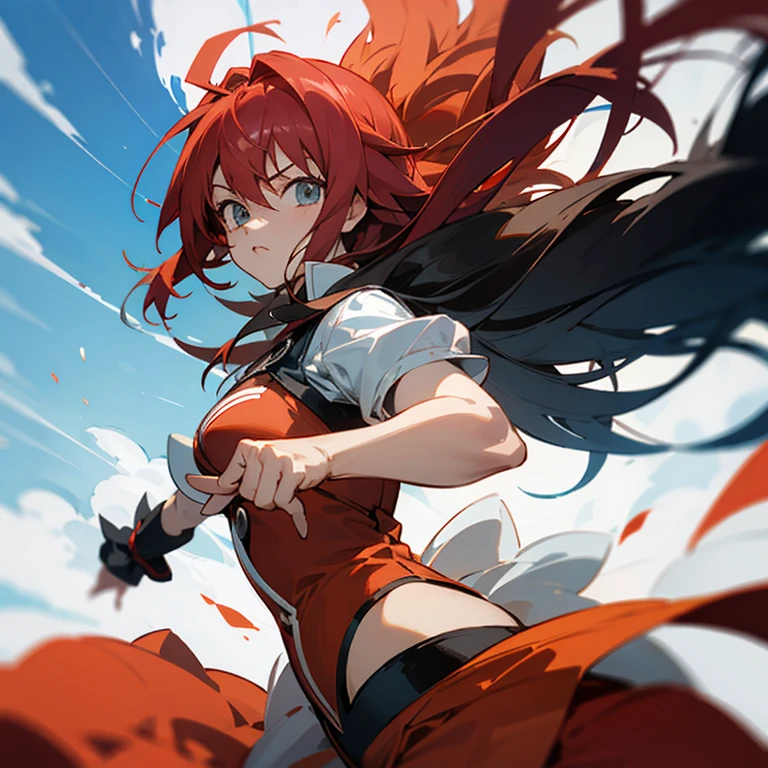 Generate Rias Gremory Gunto with Goku What is the anime style image?