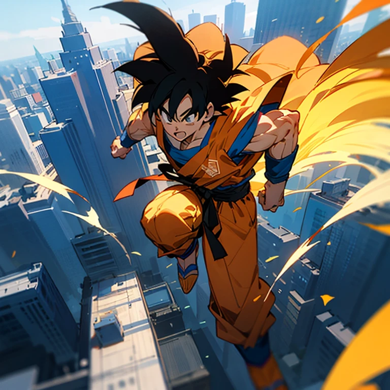 Crea a goku en New York estilo anime la imagen