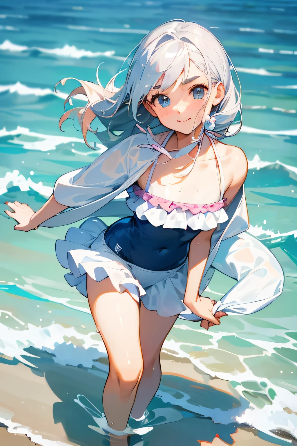 highest quality、High resolution、Detailed Background、(Beautiful face in every detail:1.4)、Anatomically correct、(Detailed facial expressions)、(Detailed eyes:1.2)、Teenage beauty、(Highly detailed face:1.4)、Cute hair colour、well-groomed eyebrows、A big smile、The swimsuit shines when wet、My whole body is wet、

By the pool、A woman wearing a frilly one-piece swimsuit、I&#39;m wearing flip flops and spreading out my towel.。Wearing a straw hat、I have a clear beach bag.。While chatting with friends、I feel the fresh air。

At the seaside、A woman wearing a shorts swimsuit with ribbon、Walking on the beach wearing a wrap skirt。Holding a shell accessory in her hand、I&#39;m taking photos with my friends while wearing flip flops and feeling the sea breeze.。

In the pool、A woman wearing a cute one-piece swimsuit with a frill design、Enjoying playing in the water with a swim ring。Holding hands with friends、Smiling and splashing water。

Every scene、A clean and feminine look、Having a great time at the waterfront。Accessories and small items add a fun touch.、A beautiful and memorable sight awaits you。