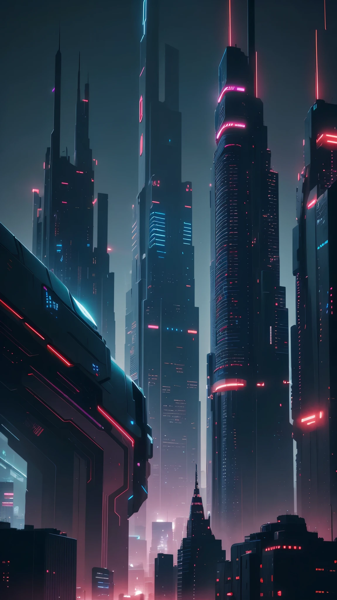 futuristic city night (cinematic look:1.4), red and blue tones neon, insane details, intricate details, hyperdetailed, low contrast, soft cinematic light, dim colors, exposure blend, hdr, faded, slate gray atmosphere