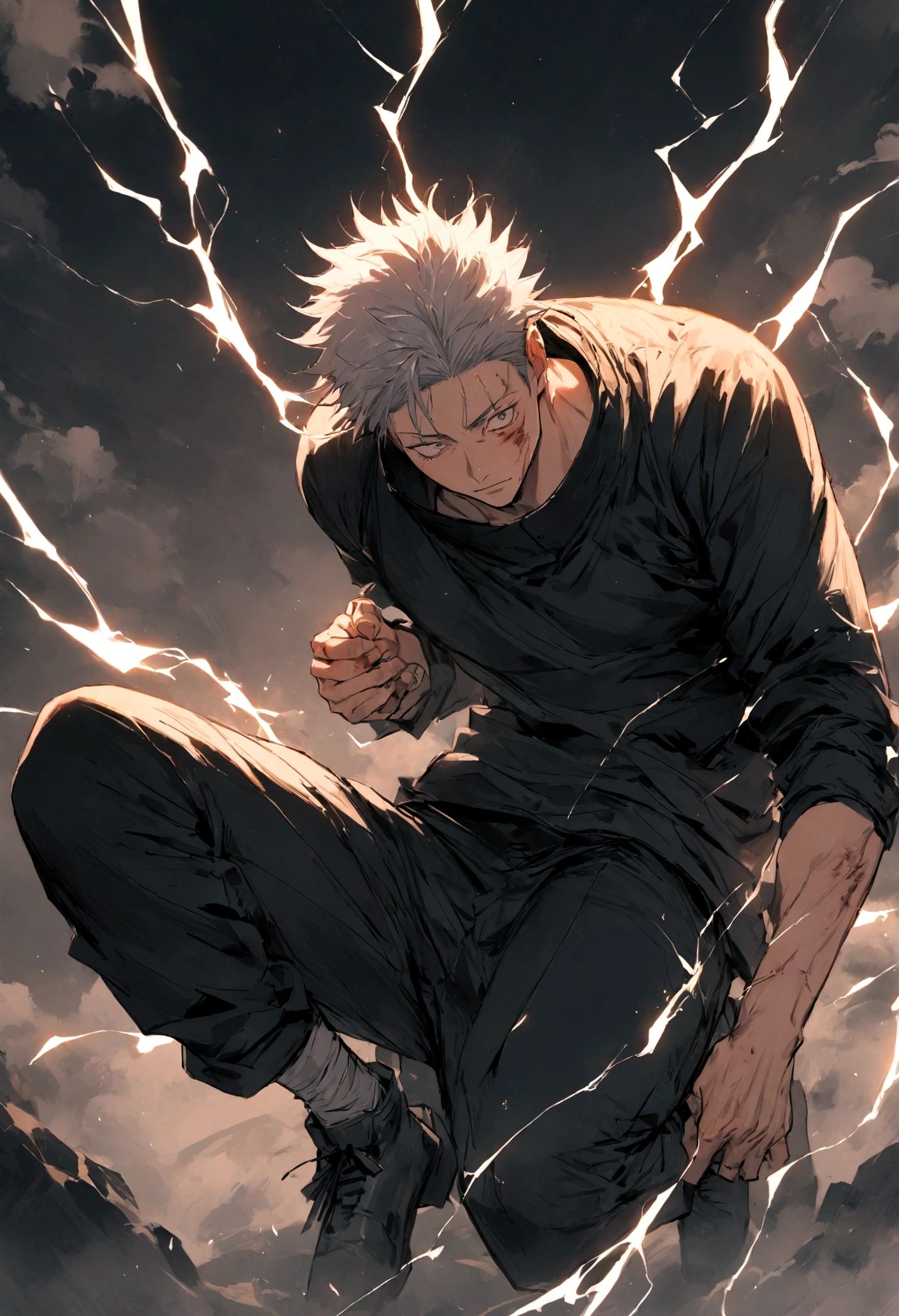 1 boy, Men&#39;s Center, Satoru gojou,Jujutsu Kaisen、Injury, electricity,, masterpiece, highest quality, so beautiful,、cool、、strongest、