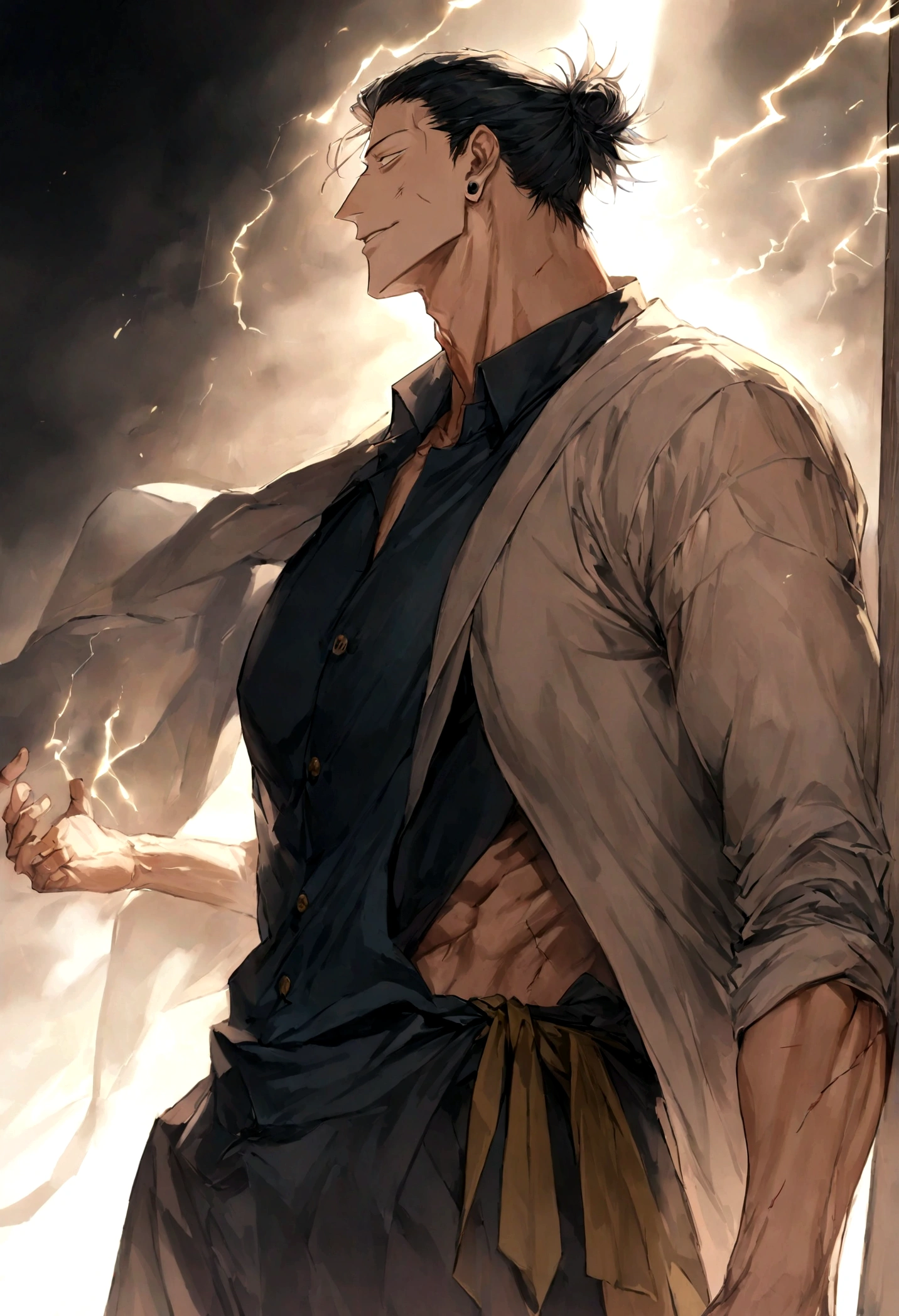 1 boy, Men&#39;s Center, Satoru gojou,Jujutsu Kaisen、Injury, electricity,, masterpiece, highest quality, so beautiful,、cool、、strongest、