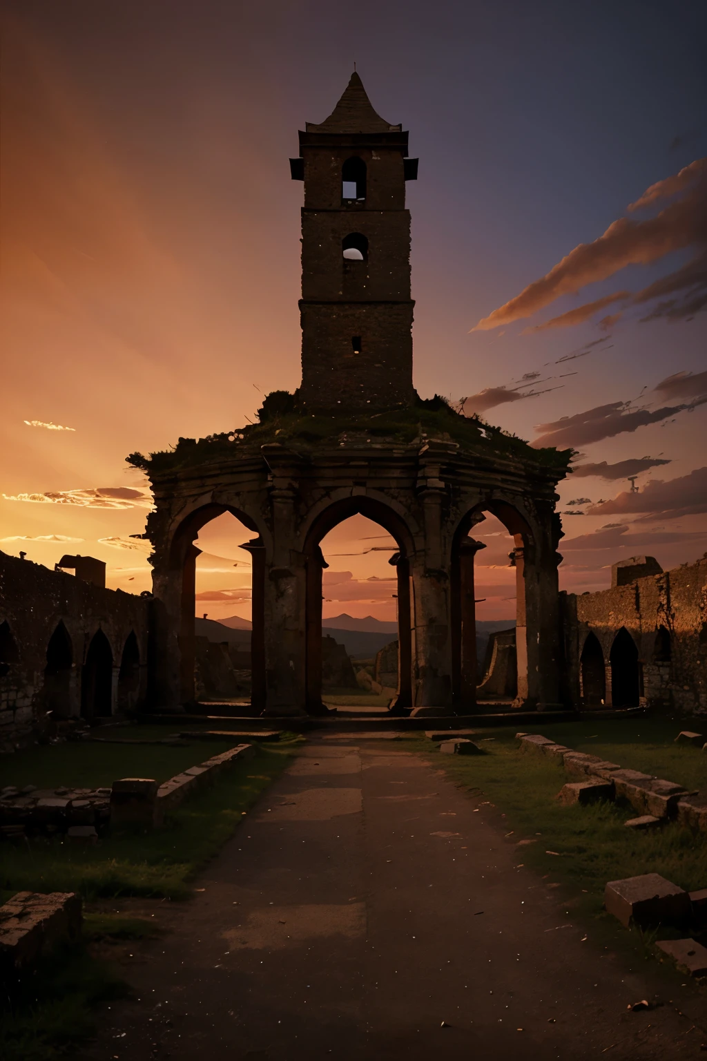 Image of a ruined medieval kingdom with red sky