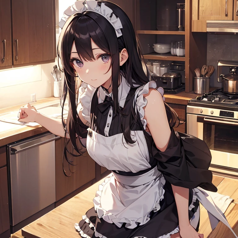 anime girl with big breast posing in a kitchen, small curvy , seductive anime girl, smooth anime cg art, oppai, anime moe artstyle, lolidress, [ 4 k digital art ]!!, thicc, cute anime waifu in a nice dress, (sfw) safe for work, fluffy chest, marin kitagawa fanart, attractive anime girl