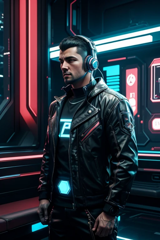 a man with headphones standing next to a robot, cyberpunk art by Jason A. Engle, cgsociety, retrofuturism, ilya kuvshinov, sci-fi, futuristic, vibrant, photorealistic, realistic, dramatic, cinematic lighting, sharp focus, 8k