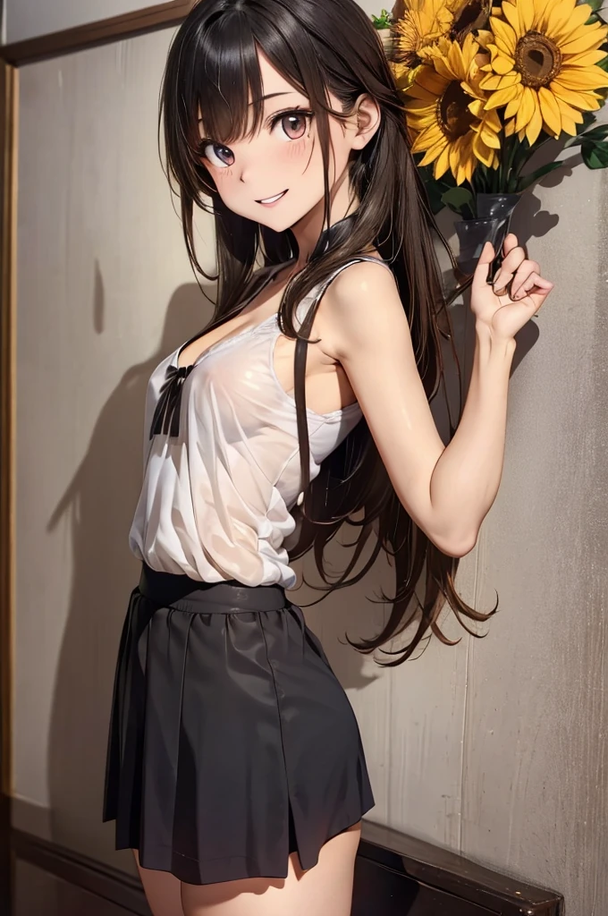 (small breasts:1.2), (perky chest:1.2), (pointed chest:1.2), (Pudding cake magazine cover:1.3),(from above:1.0),(shoot from the side:1.1),masterpiece, 1girl, Amazing Cleavage:1.1, thin waist, optimum,tmasterpiece,hight resolution,best qualtiy,hyper HD,super detailing,awardwinning,a 18yo cute girl,(The upper part of the body),anatomy correct,Beautiful Black miniskirt,garters,Gaze,Small face,bangss,holster,Beautuful Women,hands up,leg holster,Gaze,black boots,Cowboy Shot,cute face,a blond,Longhaire,Twin-tailed,Braids, Hairline,（scarlet eyes）,long eyelasher,Hanging eye corners,White skin of the, ((see through camisole:1.1)), ((Sheer nipples:1.0)),Rocket Tits,(Slim body),smile,seductive weak smiling,(with sparkling eyes and a contagious smile),little open mouth, Looking at Viewer,
