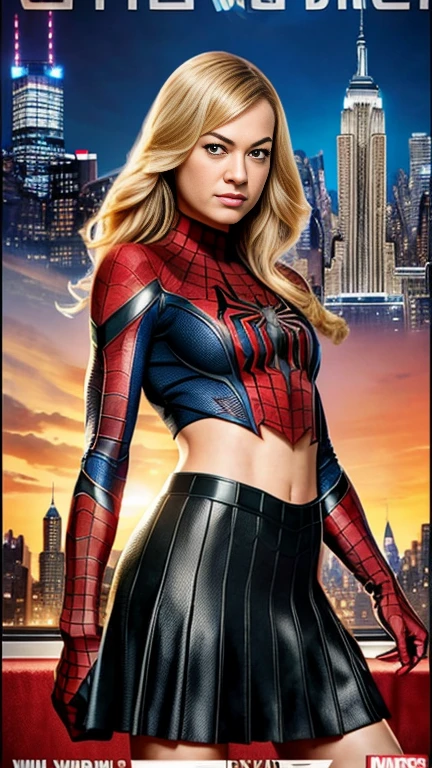 Yvonne Strahovski、マーベルコミックの映画Poster、so beautiful、Movies about Spider-Man、sexy、whole body、Wearing a skirt、Premiere Date、Poster、belly buttonを突き出す、new york、She&#39;s wearing a ripped Spiderman suit、The suit is torn、Wearing a skirt、Red and black color scheme、dynamic、masterpiece、highest quality、Super detailed、Very detailed、Delicate and beautiful shine、Ultra-high resolution、Cinematic、break、breakドロップ、(Torn clothes:1.5)、(Wet clothes:1.4)、Bare shoulders、Real Rain、Wet Hair、belly button、Exposed Skin、sexyな肩を披露