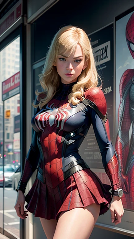 Yvonne Strahovski、マーベルコミックの映画Poster、so beautiful、Movies about Spider-Man、sexy、whole body、Wearing a skirt、Premiere Date、Poster、belly buttonを突き出す、new york、She&#39;s wearing a ripped Spiderman suit、The suit is torn、Wearing a skirt、Red and black color scheme、dynamic、masterpiece、highest quality、Super detailed、Very detailed、Delicate and beautiful shine、Ultra-high resolution、Cinematic、break、breakドロップ、(Torn clothes:1.5)、(Wet clothes:1.4)、Bare shoulders、Real Rain、Wet Hair、belly button、Exposed Skin、sexyな肩を披露