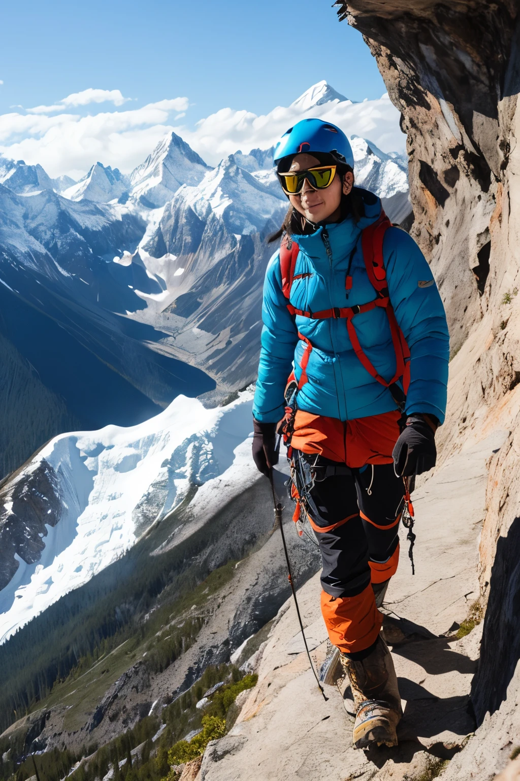 Himalayan climbing、        ◦ Equipment: cold weather clothing、gloves、hat、sunglasses、goggles。
        ◦ Hiking boots、Crampons、Helmet、Supporter、