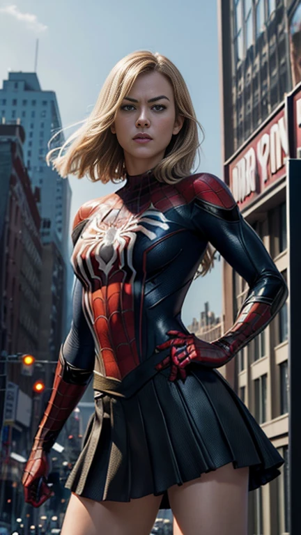 Yvonne Strahovski、マーベルコミックの映画Poster、so beautiful、Movies about Spider-Man、sexy、whole body、Wearing a skirt、Premiere Date、Poster、belly buttonを突き出す、new york、She&#39;s wearing a ripped Spiderman suit、The suit is torn、Wearing a skirt、Red and black color scheme、dynamic、masterpiece、highest quality、Super detailed、Very detailed、Delicate and beautiful shine、Ultra-high resolution、Cinematic、break、breakドロップ、(Torn clothes:1.5)、(Wet clothes:1.4)、Bare shoulders、Real Rain、Wet Hair、belly button、Exposed Skin、sexyな肩を披露