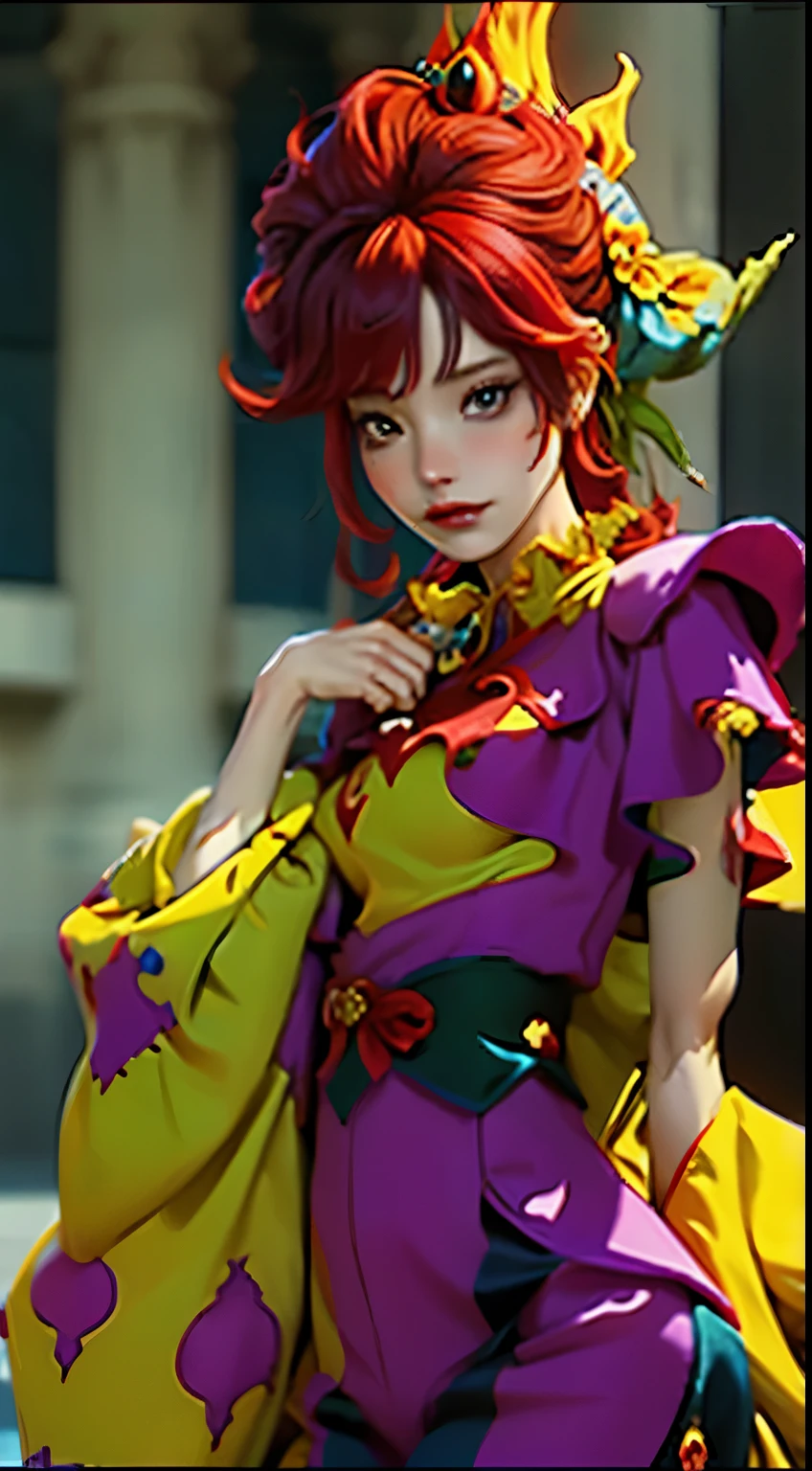 Spawn a royal court jester, con un traje rojo y amarillo.