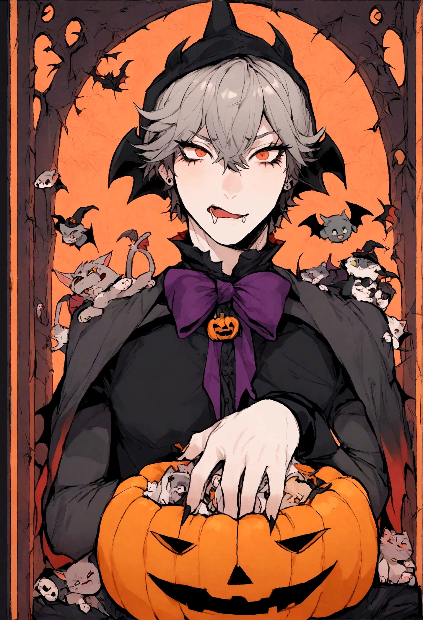 Gato e vampiro de Halloween, Talking stresses me out, I don't give him a bite in the stomach