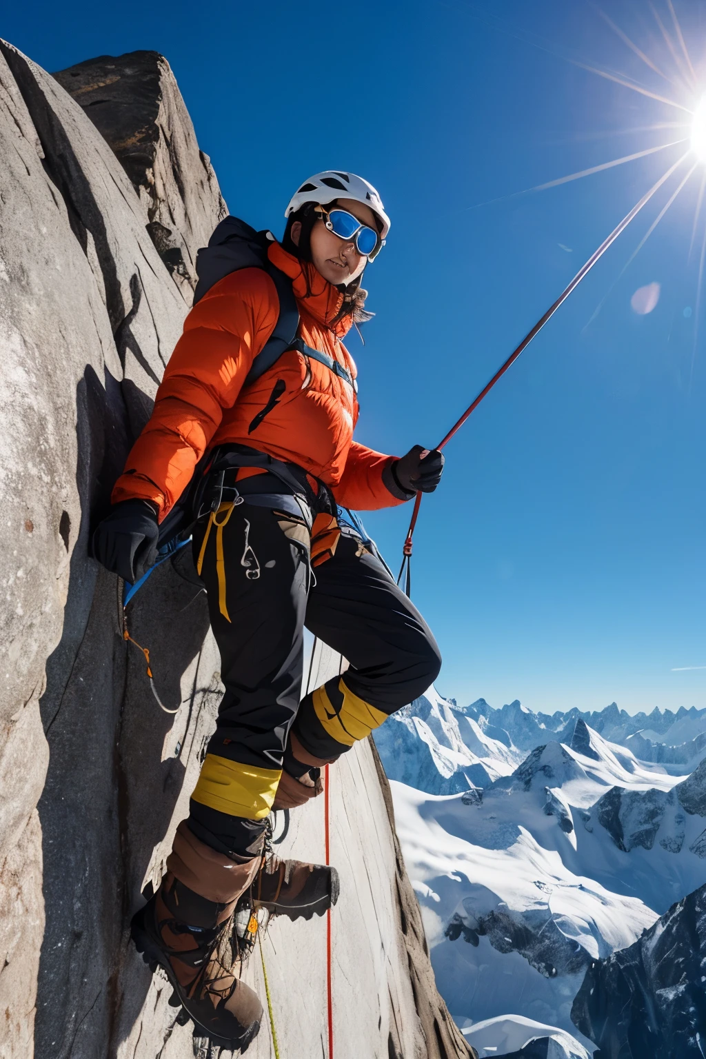 Himalayan climbing、        ◦ Equipment: cold weather clothing、gloves、hat、sunglasses、goggles。
        ◦ Hiking boots、Crampons、Helmet、Supporter、