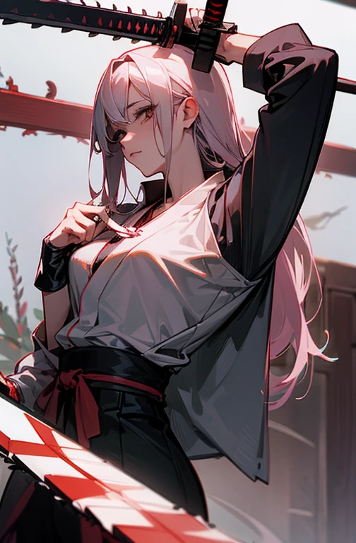 Cool women、sexy、Center of chest、Chainsaw Man、Beauty、Yandere、Samurai sword in hand、Japanese sword in hand、