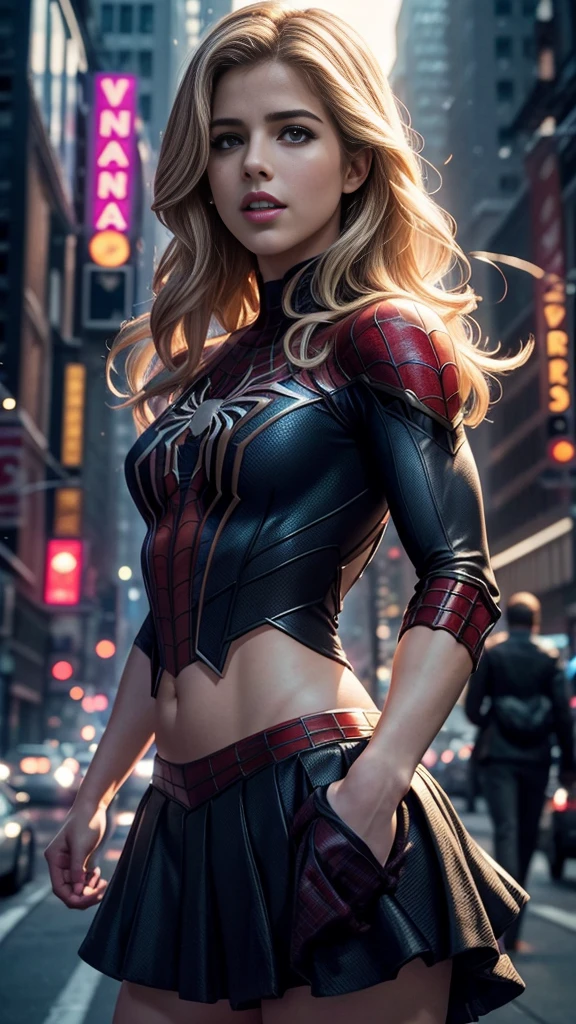 Emily Bett Rickards、マーベルコミックの映画Poster、so beautiful、Movies about Spider-Man、sexy、whole body、Wearing a skirt、Premiere Date、Poster、belly buttonを突き出す、new york、She's wearing a ripped Spiderman suit、The suit is torn、Wearing a skirt、Red and black color scheme、dynamic、masterpiece、highest quality、Super detailed、Very detailed、Delicate and beautiful shine、Ultra-high resolution、Cinematic、break、breakドロップ、(Torn clothes:1.5)、(Wet clothes:1.4)、Bare shoulders、Real Rain、Wet Hair、belly button、Exposed Skin、sexyな肩を披露