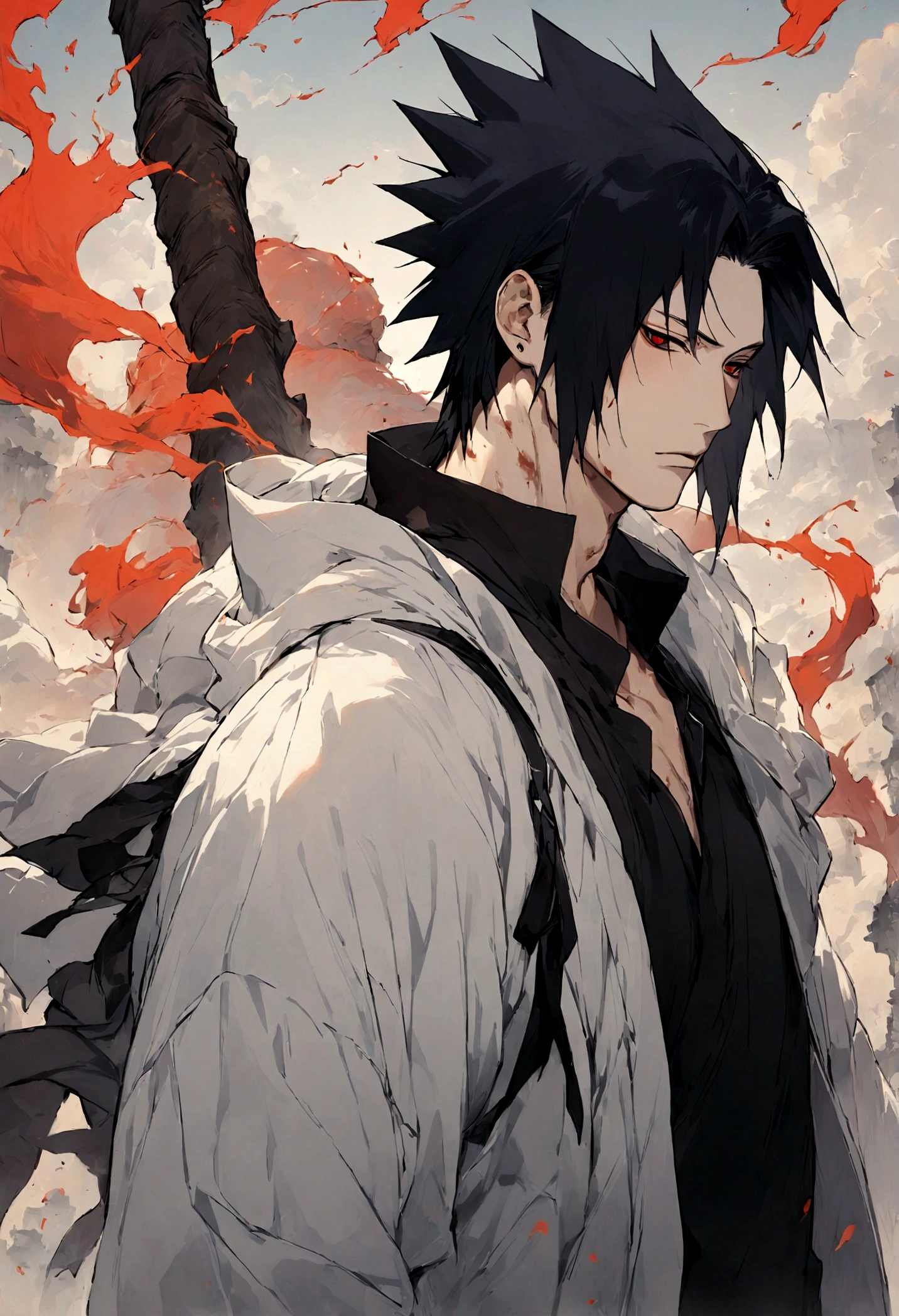 1 boy, Men's Center, sasuke uchiha,naruto, masterpiece, highest quality, so beautiful,、cool、、strongest,inflammation