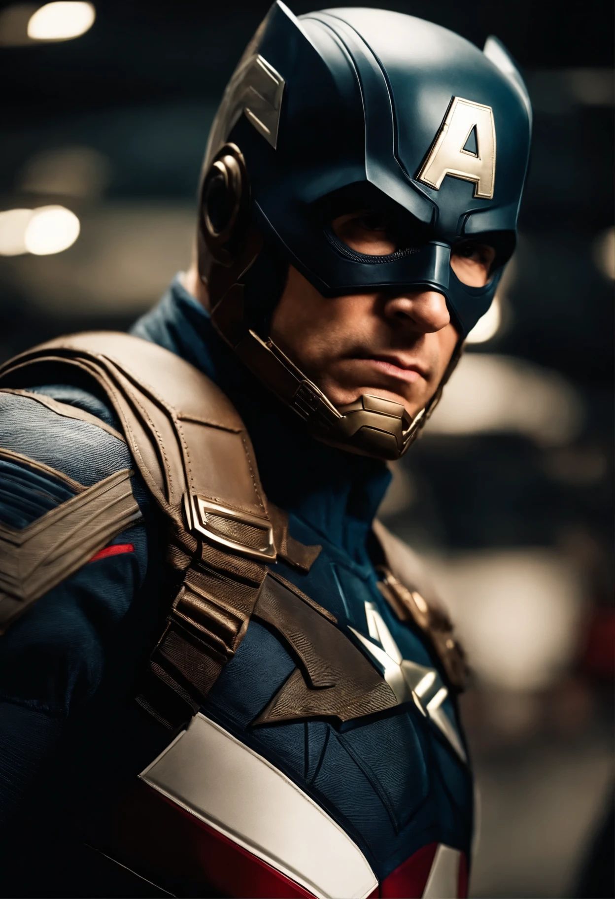 Super heroi com o traje do capitao america com algumas diferencas em oreto e branco