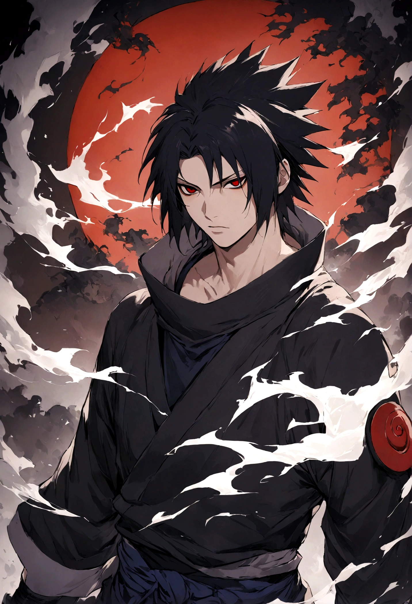 1 boy, Men's Center, sasuke uchiha,naruto, masterpiece, highest quality, so beautiful,、cool、、strongest、Evil Aura、Ninja