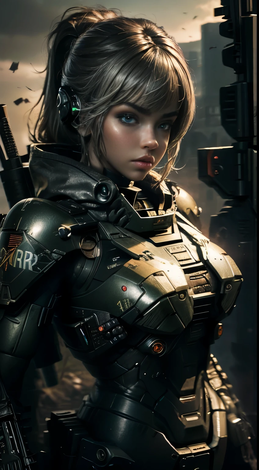 (8K,photorealistic Raw photography top quality;1.4) Female soldier big breasts in background, Girl in White Mech, Cyberpunk anime mecha girl, Wearing military armor ((aiming at something with a rifle:1.4)) sci-fi , Beautiful white girl cyborg, Cyborg - Silver girl, Fira's white mech, Echo the Overwatch, Perfect anime cyborg woman, Blue pupils, five fingers, CGhSociety NVIDIA RTX, super resolution,