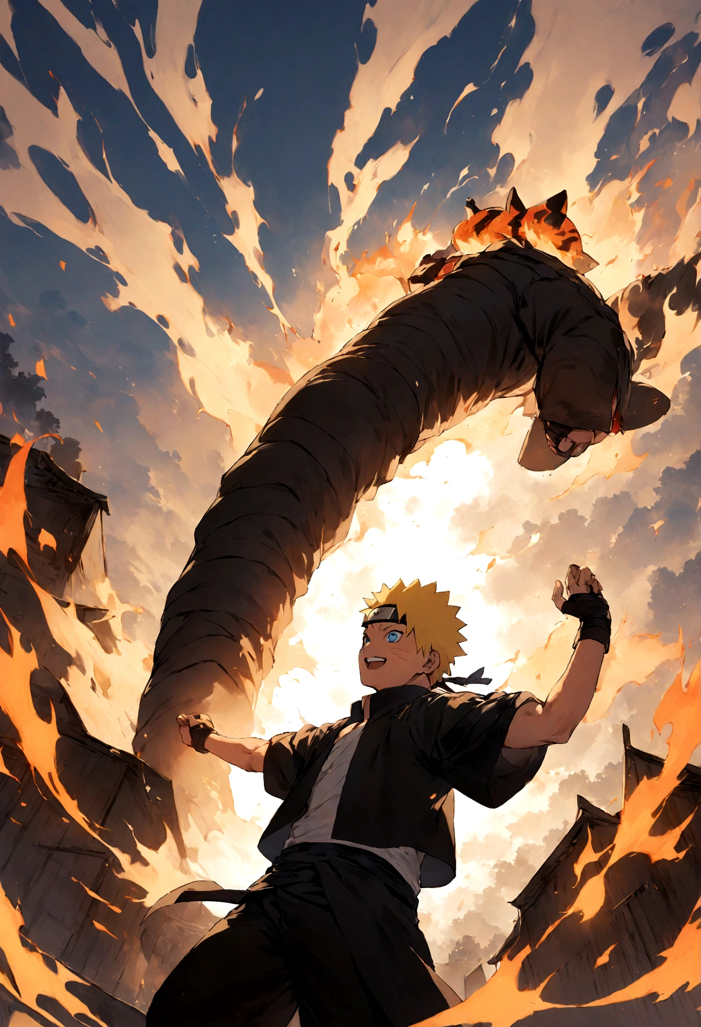 1 boy, Men's Center, naruto uzumaki,naruto, masterpiece, highest quality, so beautiful,、cool、、strongest、inflammation、Ninja、inflammationの九尾