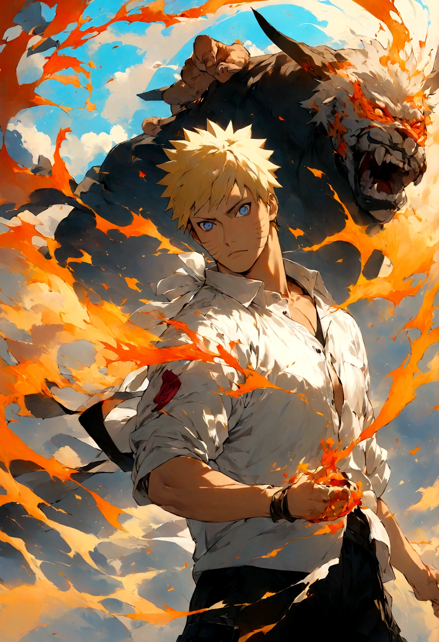 1 boy, Men&#39;s Center, naruto uzumaki,naruto, masterpiece, highest quality, so beautiful,、cool、、strongest、inflammation、Ninja、inflammationの九尾