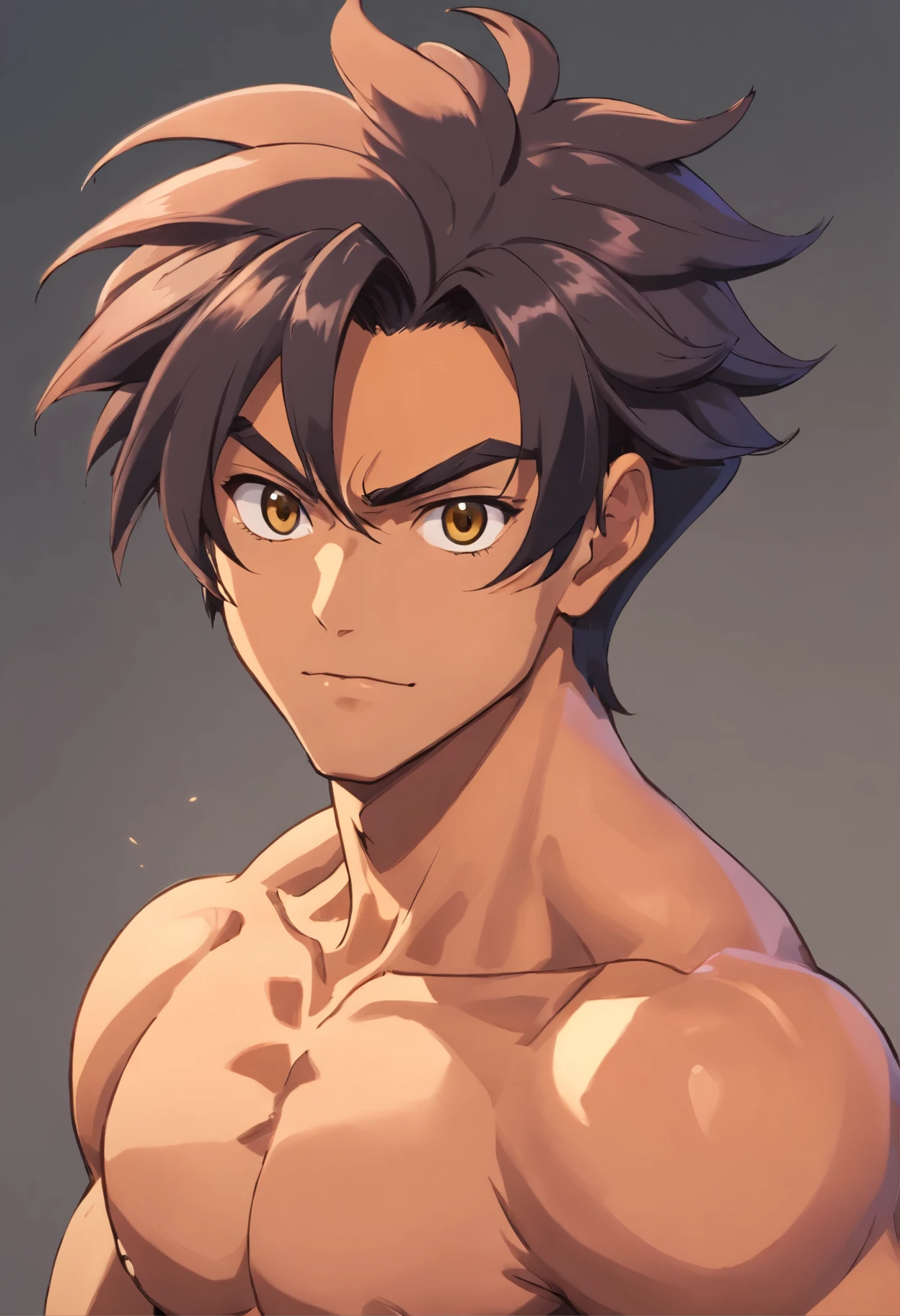 Create an anime-style character with the same appearance as the provided image, holding a dumbbell in each hand. The character should be in a bicep curl pose, showcasing muscles and strength