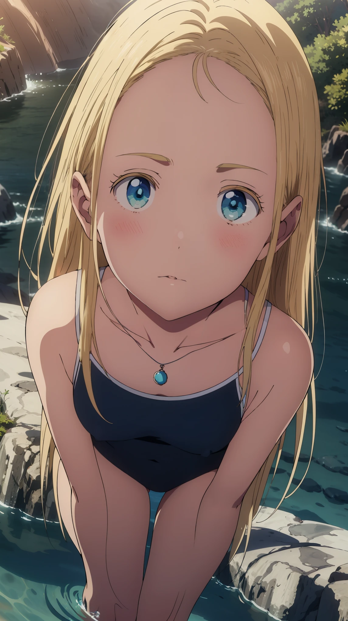 {{kofune ushio}}, {summertime render}, shining sky blue eyes, long blonde hair, medium breasts, blue one-piece swimsuit, bare shoulders, bare legs, school swimsuit, shell pendant, (Top view:1.2),(A face waiting for a kiss:1.3), (blush:1.5), 1girl, solo,very aesthetic, best quality, amazing quality, curated, illustration, highly detailed, anime coloring,close up face
BREAK Super detailed, Official Art, unity 8k wallpaper, Night sea background
BREAK
Golden Hour, (Rim Light):1.2, Warm tones, Solar flare, Soft Shadows, Vibrant colors, Painterly effect, Dream-like atmosphere
BREAK
Beautiful sea, Calm water, reflection, Clouds illuminated by the moon, Peaceful atmosphere, Beautiful starry sky, Super detailed, Official Art, unity 8k wallpaper , (nsfw:1.3)