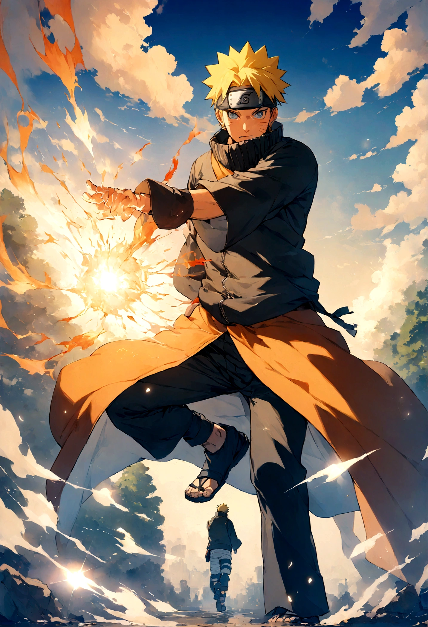 1 boy, Men&#39;s Center, naruto uzumaki,naruto, masterpiece, highest quality, so beautiful,、cool、、strongest、inflammation、Ninja、inflammationの九尾、flare up