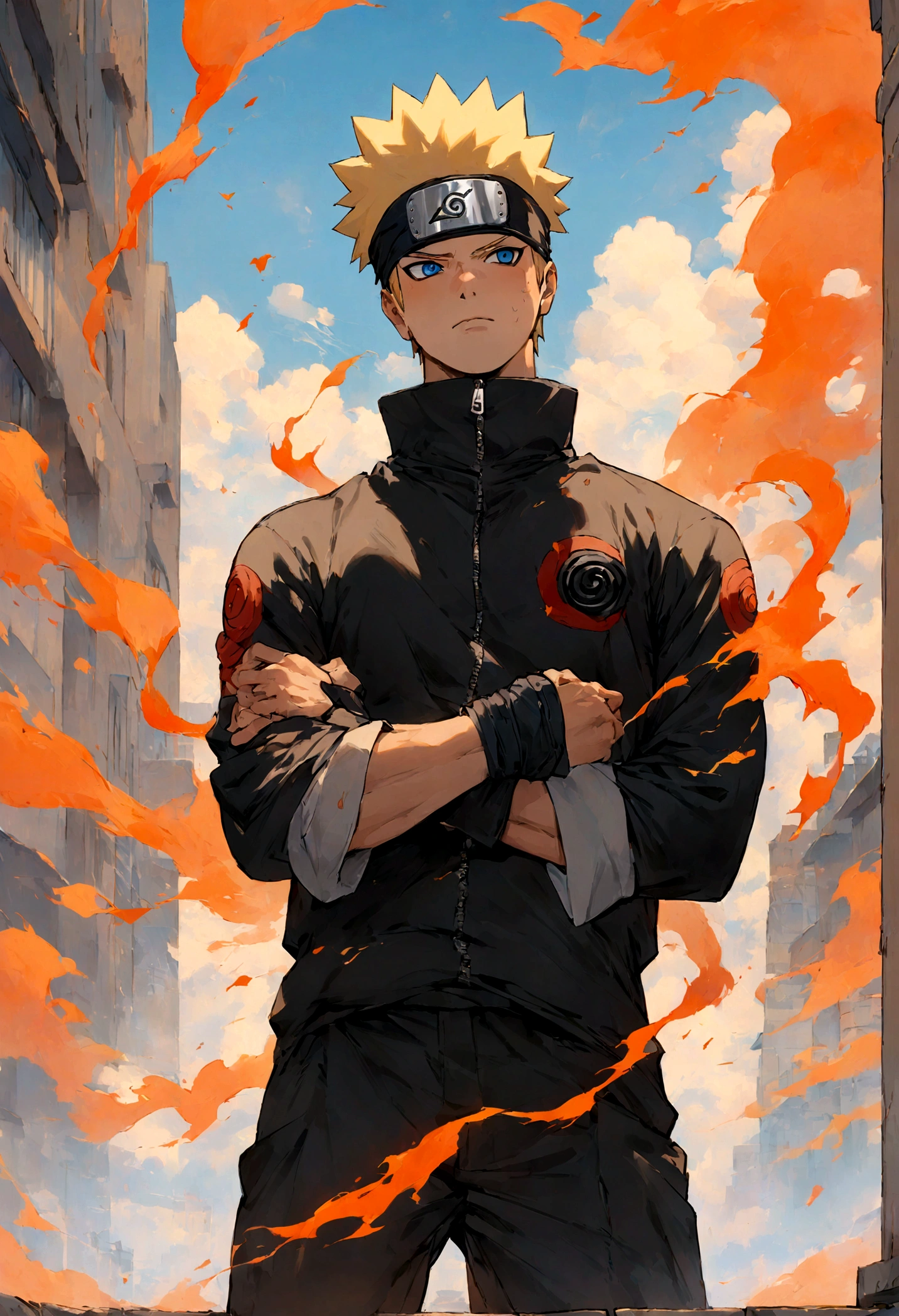 1 boy, Men&#39;s Center, naruto uzumaki,naruto, masterpiece, highest quality, so beautiful,、cool、、strongest、inflammation、Ninja、inflammationの九尾、flare up