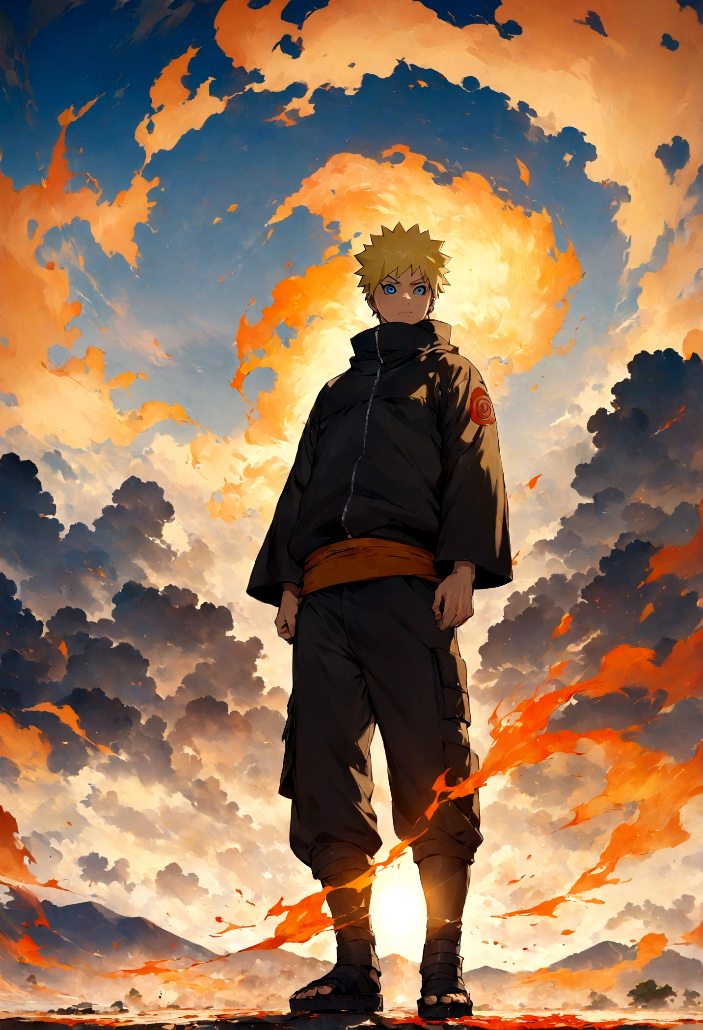 1 boy, Men&#39;s Center, naruto uzumaki,naruto, masterpiece, highest quality, so beautiful,、cool、、strongest、inflammation、Ninja、inflammationの九尾、flare up