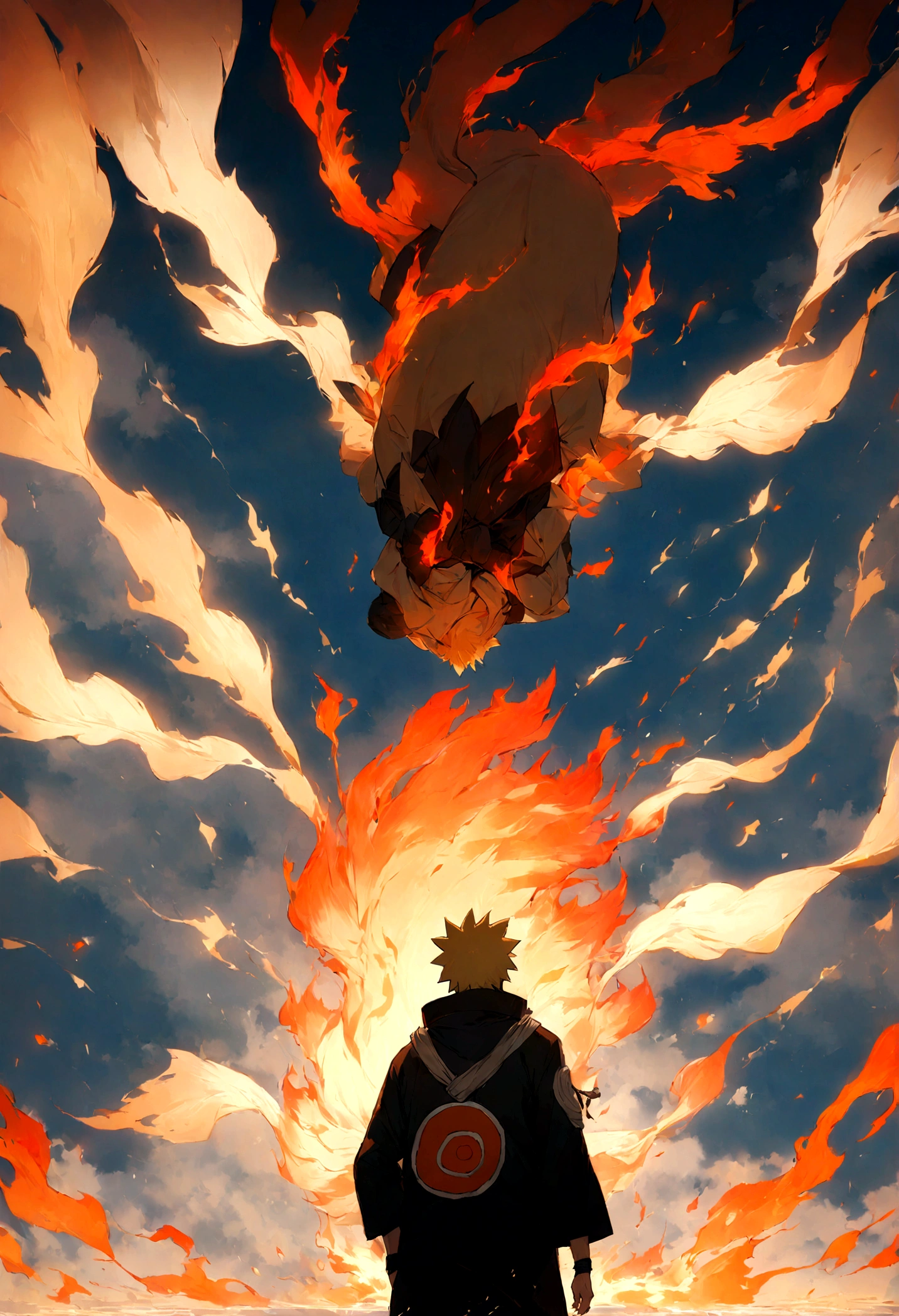 1 boy, Men&#39;s Center, naruto uzumaki,naruto, masterpiece, highest quality, so beautiful,、cool、、strongest、Fire Aura、Ninja、Flame Nine Tails、Red light、fox incarnation