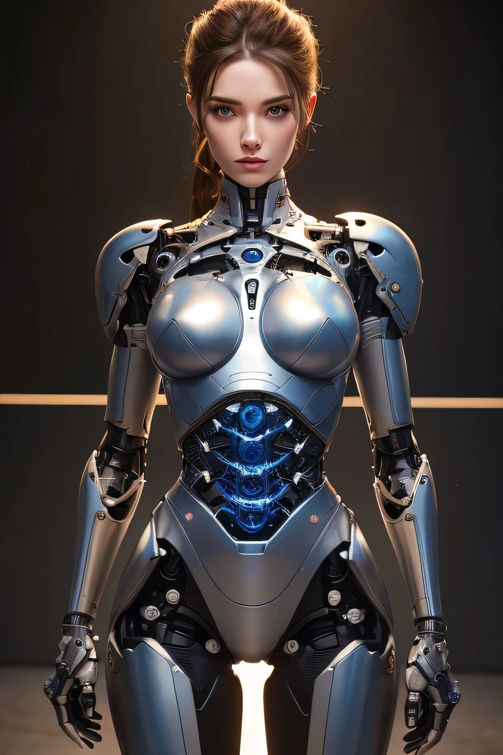A man who has been transformed into a female robot　Mechanical and feminine body　Somehow masculine behavior　The background is the laboratory, UHD, retina, masterpiece, accurate, anatomically correct, textured skin, super detail, high details, high quality, award winning, best quality, highres