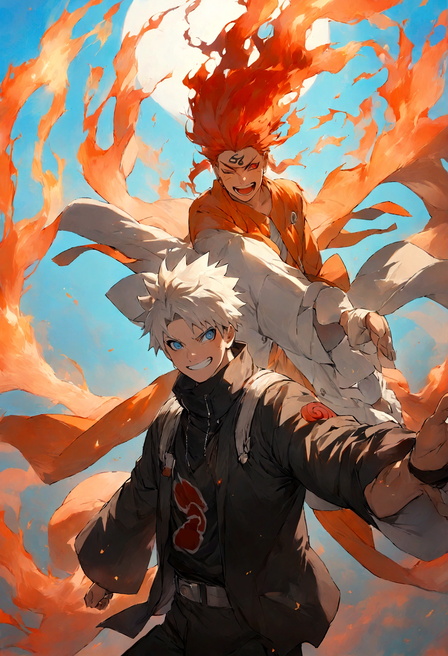 1 boy, Men&#39;s Center, naruto uzumaki,naruto, masterpiece, highest quality, so beautiful,、cool、、strongest、Fire Aura、Ninja、Flame Nine Tails、Red light、