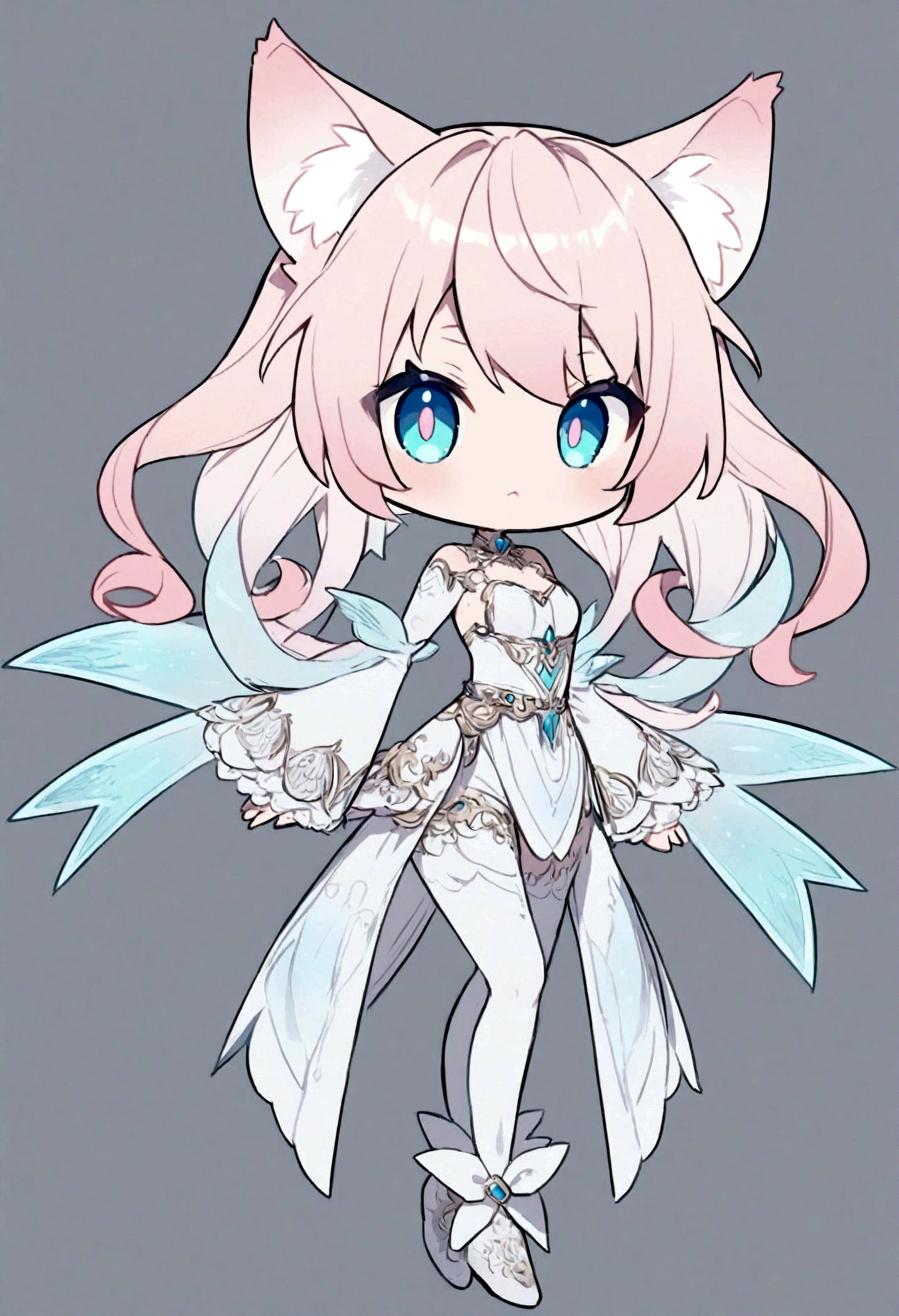 anime chibi girl cat ears with crazy shaped hair full body