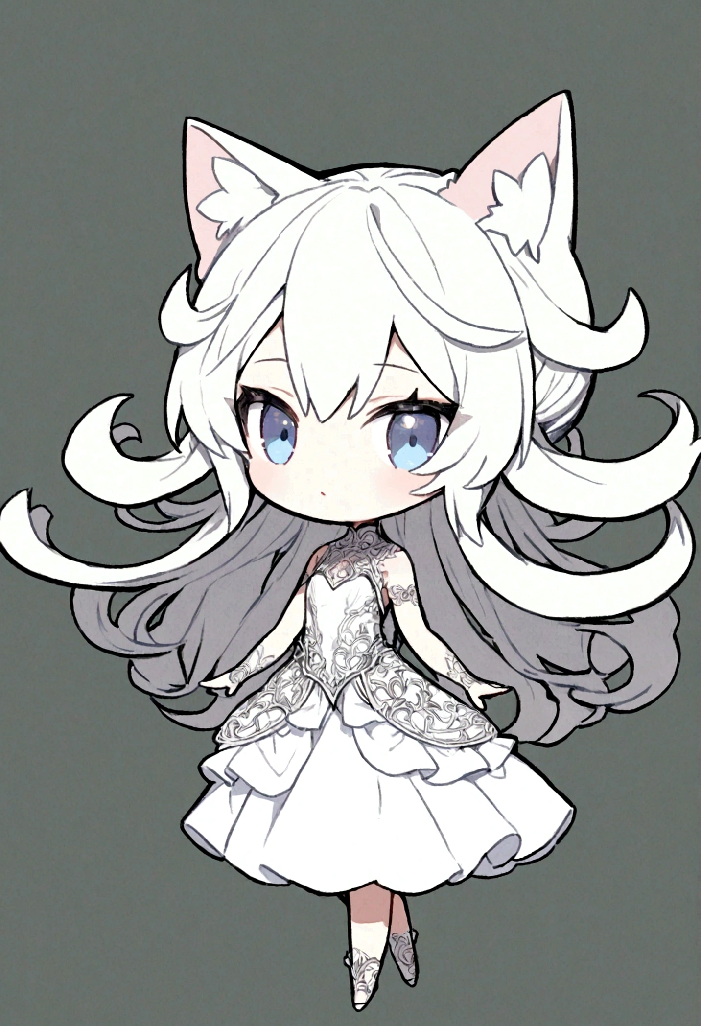 anime chibi girl cat ears with crazy shaped hair full body