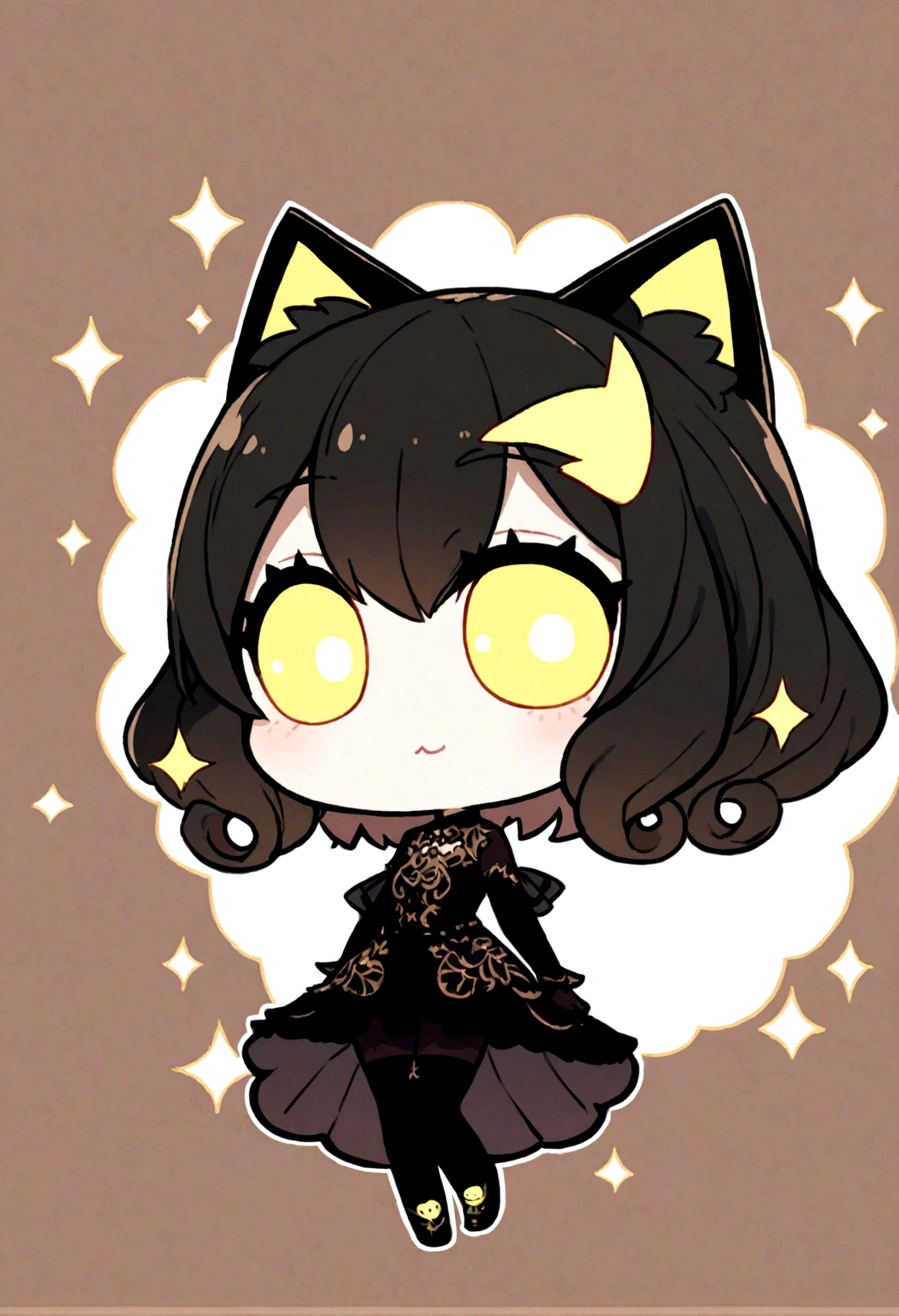 anime chibi girl cat ears with crazy shaped hair full body