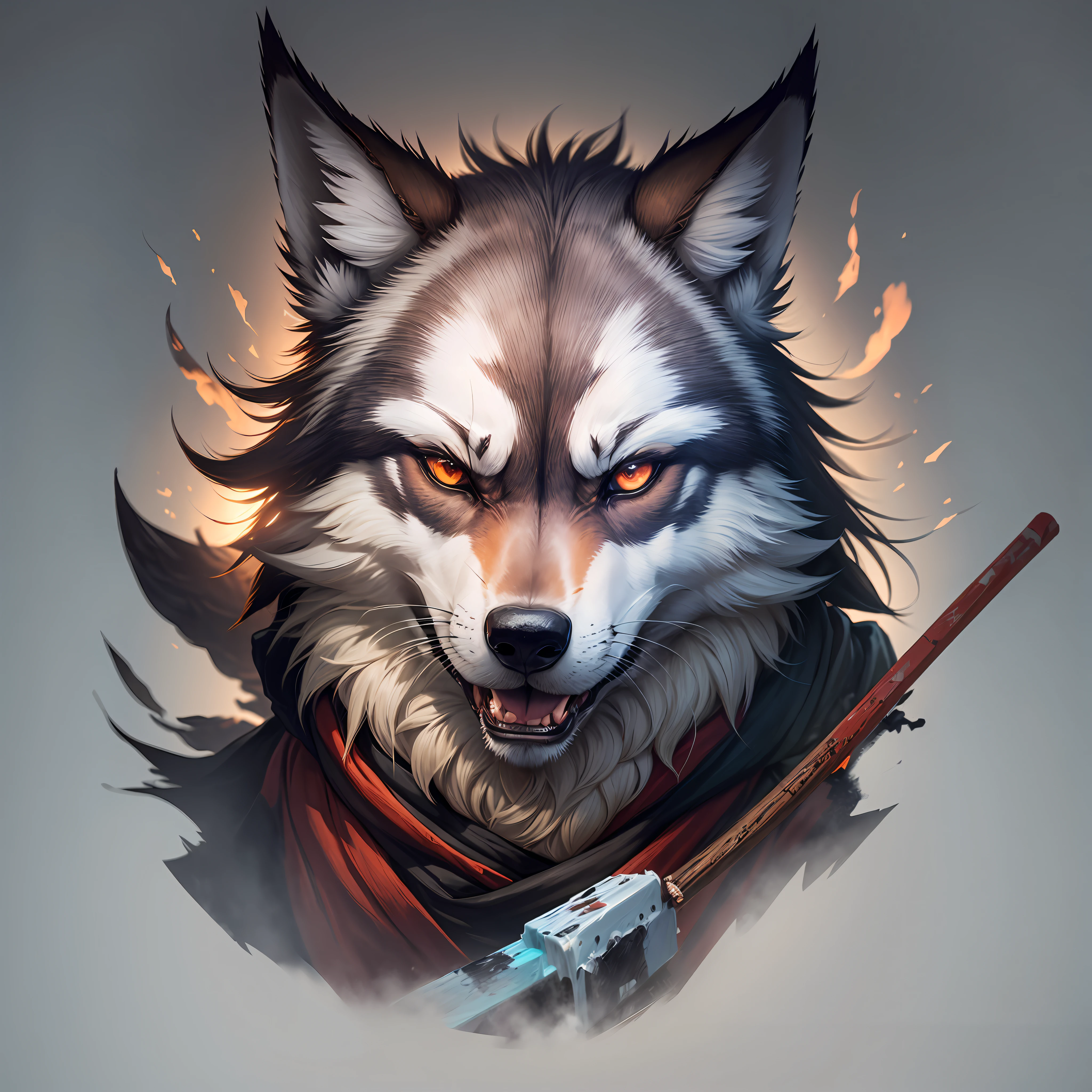 Personaje lobo del juego Sekiro sosteniendo una paleta., estilo de estampado de camisa --auto --s2
