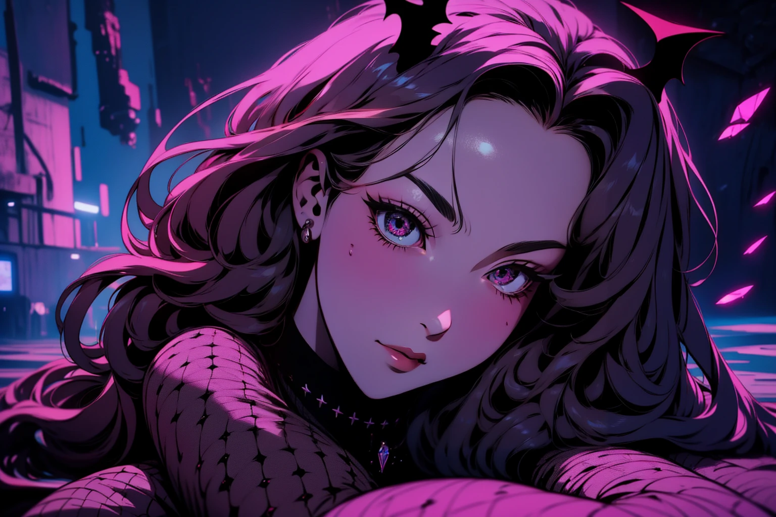 {-erro_de_anatomia:1.0} (best quality,4k,8k,highres,masterpiece:1.2) (masterpiece, top quality, best quality, official art, beautiful and aesthetic: 1.2), (1 woman: 1.3) Succubus girl, long black , magenta eyes, (crystal eyes) succubus wings, magenta pant, magenta gloves,  attractive, moonlight, dinamic poses, laying on the ground,  perfect hands (perfect fingers), angry face, 