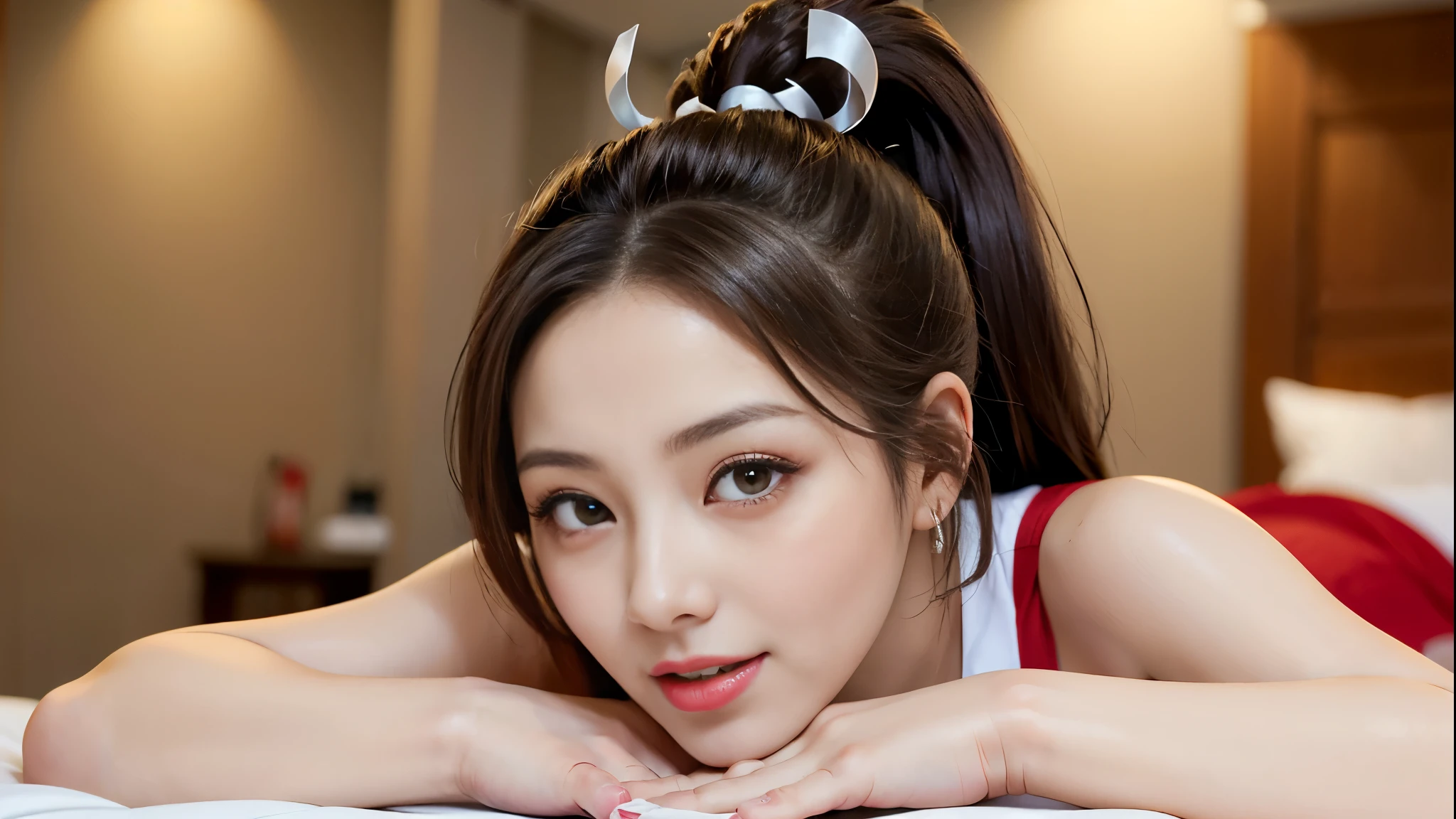 ((midnight, need, 8K, masterpiece:1.3)), Full body female love, Leg length, focus:1.2, Full figure,完美身材of美丽女人:1.4,((Dark brown hair, huge tits:1.2 )), (Low-cut,Deep V big chest,), 高度详细of面部和皮肤纹理, There are many people there,细致of眼睛, Double eyelids,big eyes,可爱of大乳房,Smile,Bigger,,Sweating,Red lips,Large bust,huge ,Wearing earrings,Noble beauty,美丽of,Plum,White skin,热of,Big breasts are attractive,Eyeshadow,吸引力美丽of女人,Sexy highlighted,of,巨大of大乳房,a lot of hair,High volume,Japanese Beauty,Ponytail Shiranui,Wearing earrings,In the bedroom,hotel,floor,白嫩of皮肤,白嫩of乳房,Laughing happily,wine,flower