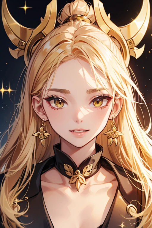 Kinbatchi resembles a large, gold tooth with a face and gold teeth in her mouth. SPARKLE; GLITTER