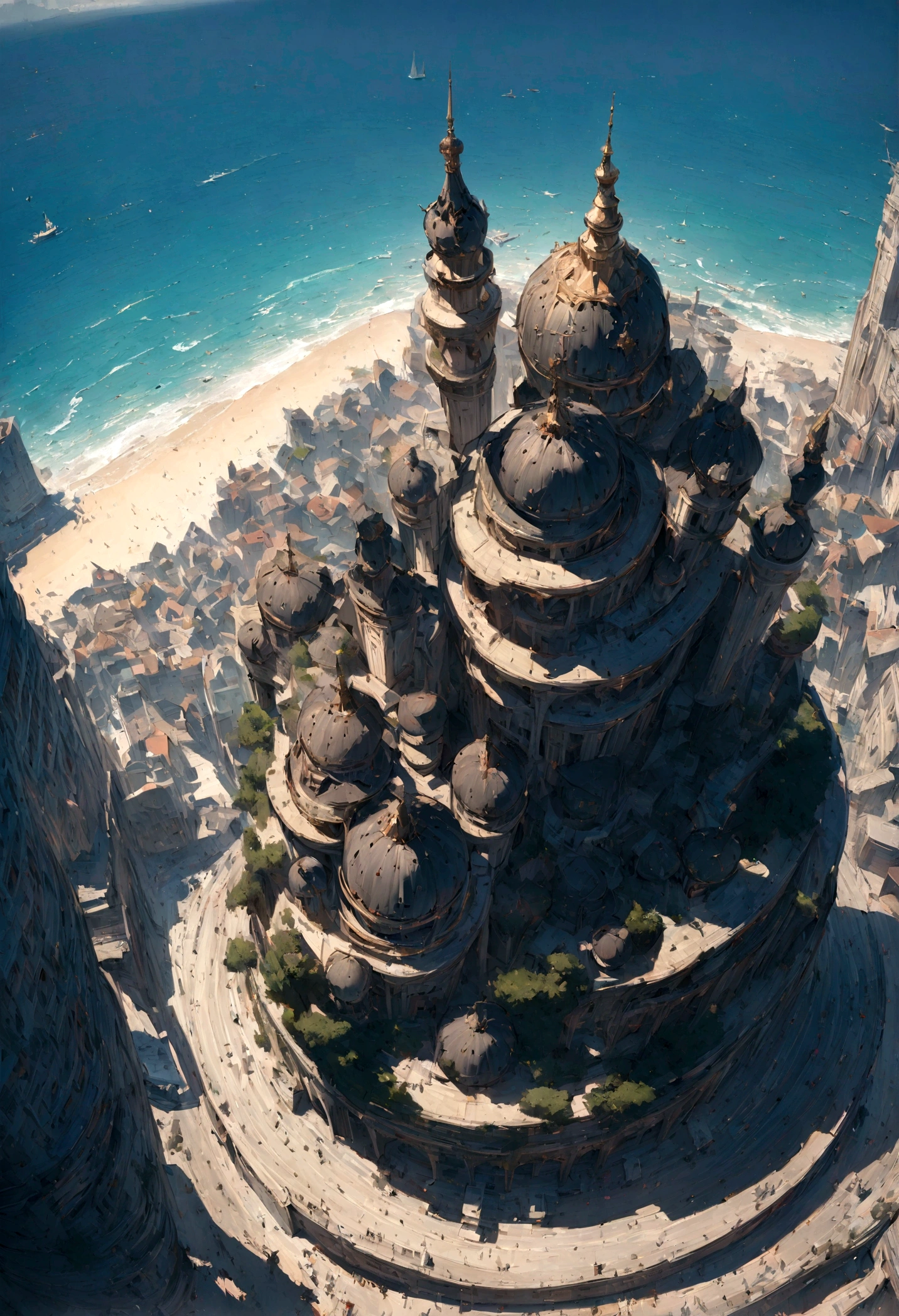 ((((masterpiece, Best Quality, High resolution)))), extremely detailed 8K, Beautiful sky and ocean, city, from above, high detail,