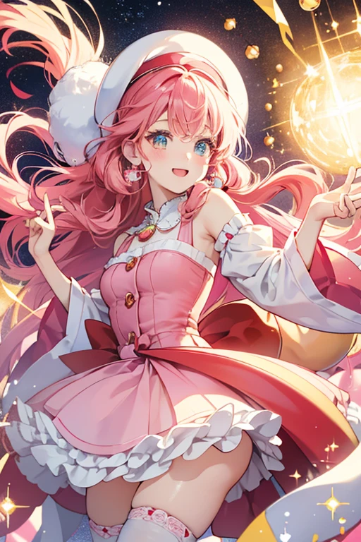 Kiramotchi looks like Kiraritchi, only without the hat. She is fluffy and white with one Lovelitchi-like ear, with two red beads on it. She wears a red dress with a pink button, white bottoms, and dark pink stockings. In the anime, she is depicted with yellow bottoms instead. SPARKLE; GLITTER