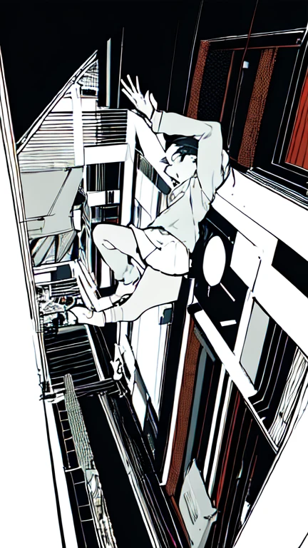 leaning back with hands out in the air,girl、high school girl、(masterpiece, highest quality, official art:1.2), (flat color:1.5),(colorful),looking at the viewer,1 girl,alone, white background, ,NSFW