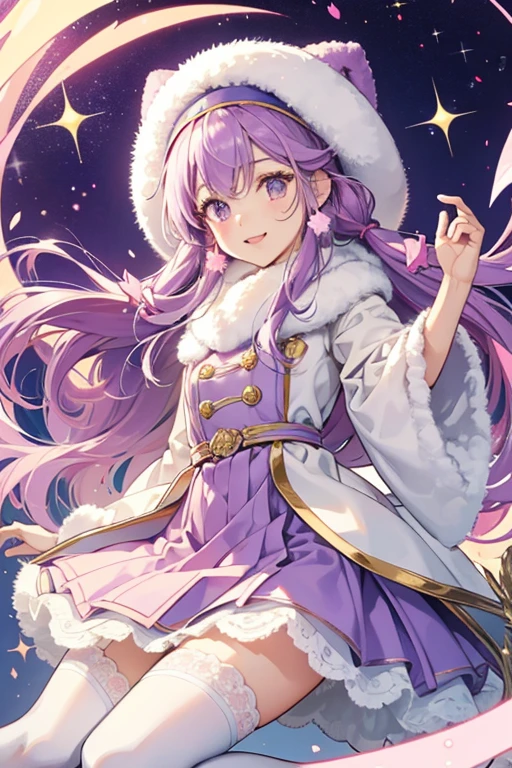 Kiraritchi resembles a cream-colored koala with fluffy ears. She wears a purple dress with a series of circles along the bottom, similar to Moriritchi's. Her stockings are mauve. She usually wears a blue hat that has white fluff around the edges, like an Eskimo hat. There are three beads on each of her ears and she wears a purple headband over her hat, with a pink star on it. SPARKLE; GLITTER