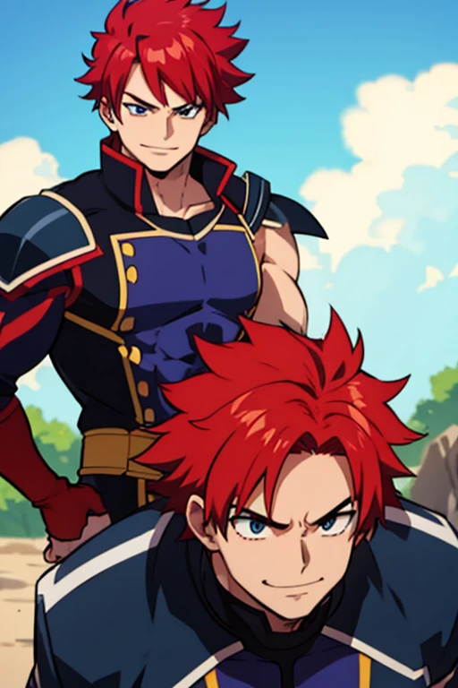 Brave,male,Handsome,anime,Red hair,Thick eyebrows,A kind smile